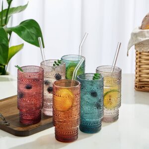 Hobnail Highball Glasses | Set of 6 | with Glass Straws