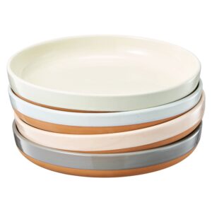 Ceramic Pastel Flat Pasta Bowl | Set of 4 | Muted Light