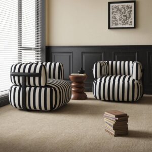 Stripes Upholstered Accent Barrel Chairs Sofa