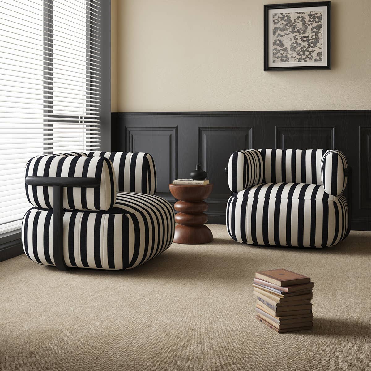 Stripes Upholstered Accent Barrel Chairs Sofa