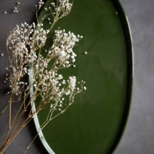 Handmade Oval Porcelain Serving Platter. Green