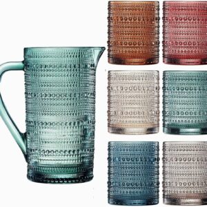 Hobnail Beaded Pitcher & Tumbler Glasses Set