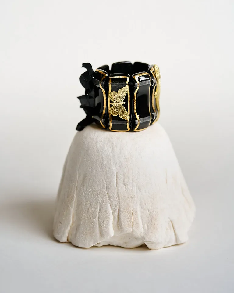 Murano Glass & Hand painted gold over brass Bracelet in TEAL BLUE - Image 2