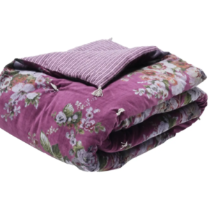 Bangalore French Floral Quilt/Comforter in 100% Cotton Velvet in Rubis 220cm x 250cm