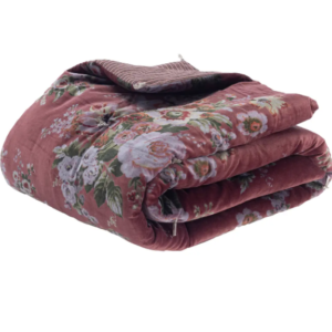 Bangalore French Floral Quilt/Comforter in 100% Cotton Velvet in Terracotta. 220cm x 250cm