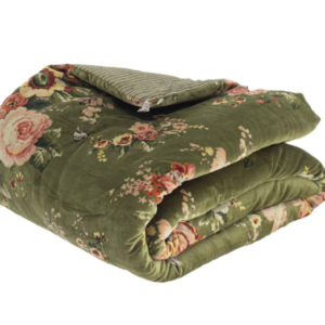 Bangalore French Floral Quilt/Comforter in 100% Cotton Velvet in Avocat. 220cm x 250cm