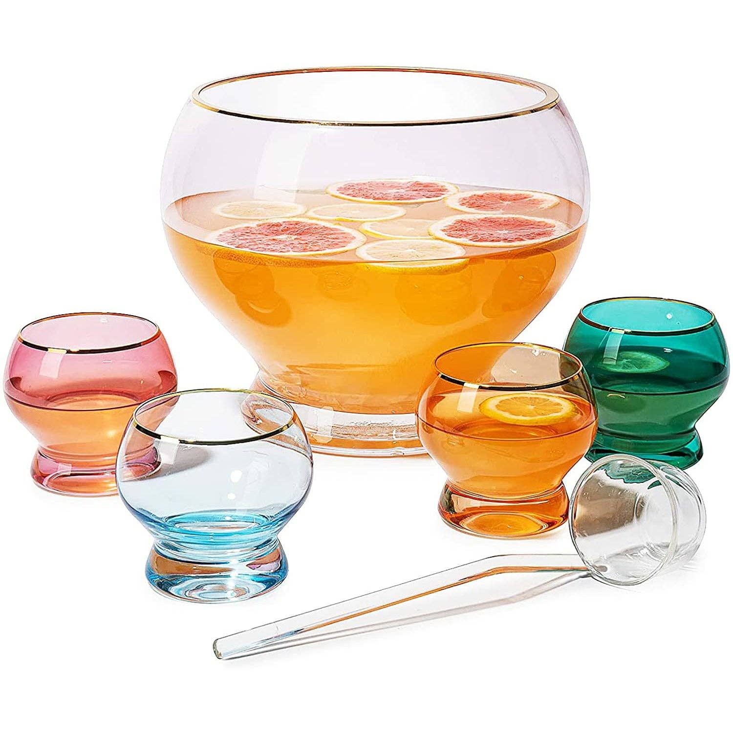 Colorful 3 Gallon Punch Bowl with 4 10oz Glasses Set & Ladle